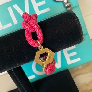 Vintage Ted Rossi Twisted Hot Pink Python Link Bracelet Gold Barrel Closure